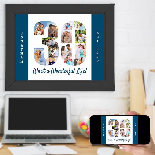 Foto collage in nummer 30 Vorm voor 30e verjaardag Poster