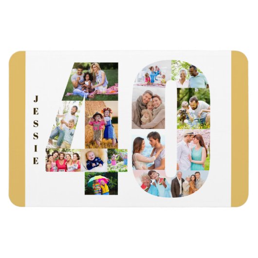 Foto collage in nummer 40 - 40th Birthday Neutraal Magneet (Horizontaal)