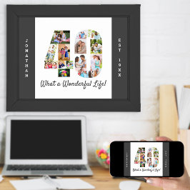 Foto collage in nummer 40 Vorm voor 40e verjaardag Poster
