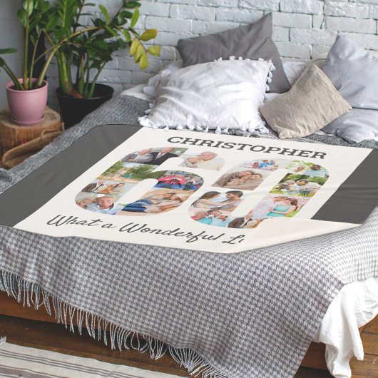 Foto Collage in nummer 60 Vorm voor 60e verjaardag Sherpa Deken