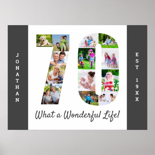 Foto Collage in nummer 70 Vorm voor 70e verjaardag Poster (Voorkant)