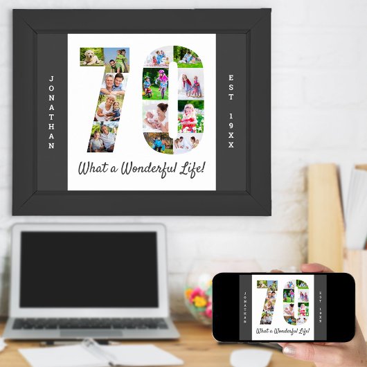 Foto Collage in nummer 70 Vorm voor 70e verjaardag Poster