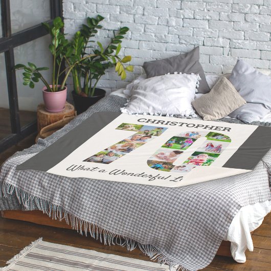 Foto Collage in nummer 70 Vorm voor 70e verjaardag Sherpa Deken