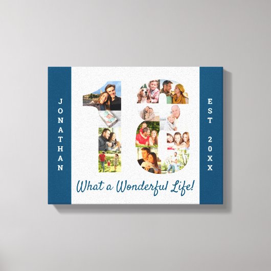 Foto Collage ingesteld op 18 Blue White Custom Canvas Afdruk (Voorkant)