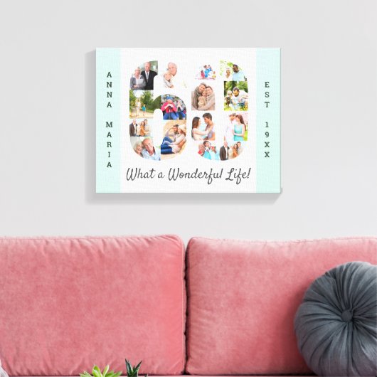 Foto Collage ingesteld op Number 60 Mint White Cus Canvas Afdruk (Insitu (Woonkamer))