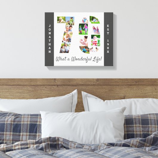 Foto Collage ingesteld op Number 70 Gray White Cus Canvas Afdruk (Insitu (Slaapkamer))