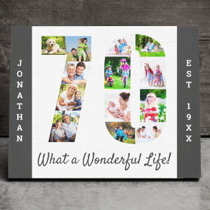 Foto Collage ingesteld op Number 70 Gray White Cus Canvas Afdruk