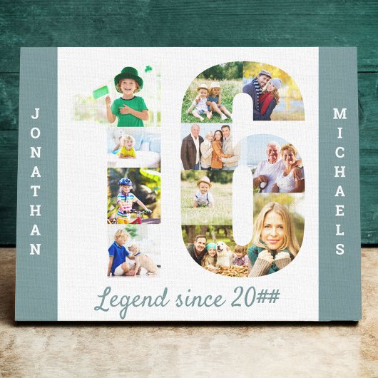 Foto Collage ingesteld op Nummer 16 Blauwgroen, wi Canvas Afdruk