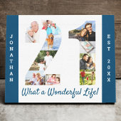 Foto Collage ingesteld op nummer 21 Blue White Cus Canvas Afdruk