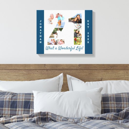 Foto Collage ingesteld op nummer 21 Blue White Cus Canvas Afdruk (Insitu (Slaapkamer))