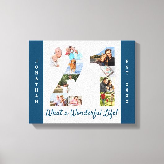 Foto Collage ingesteld op nummer 21 Blue White Cus Canvas Afdruk (Voorkant)