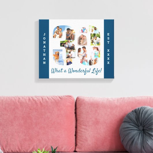 Foto Collage ingesteld op Nummer 30 Blue White Cus Canvas Afdruk (Insitu (Woonkamer))