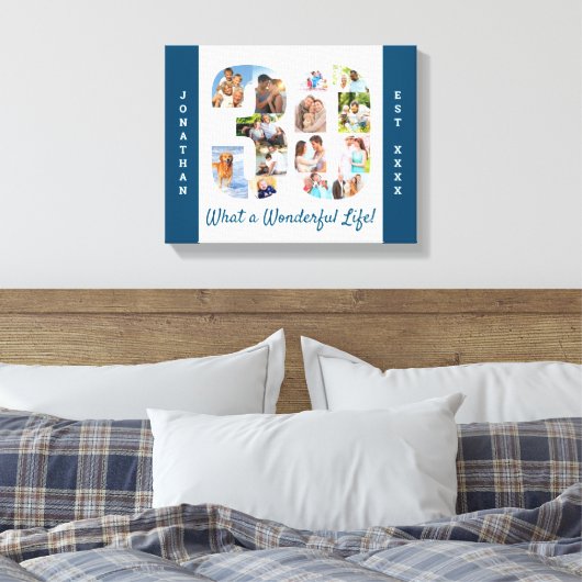 Foto Collage ingesteld op Nummer 30 Blue White Cus Canvas Afdruk (Insitu (Slaapkamer))