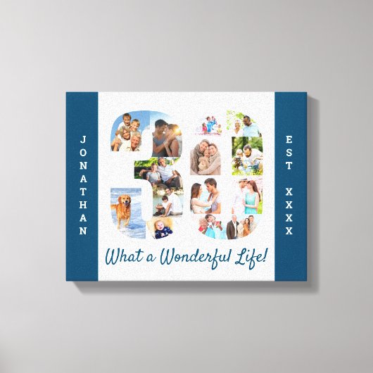 Foto Collage ingesteld op Nummer 30 Blue White Cus Canvas Afdruk (Voorkant)