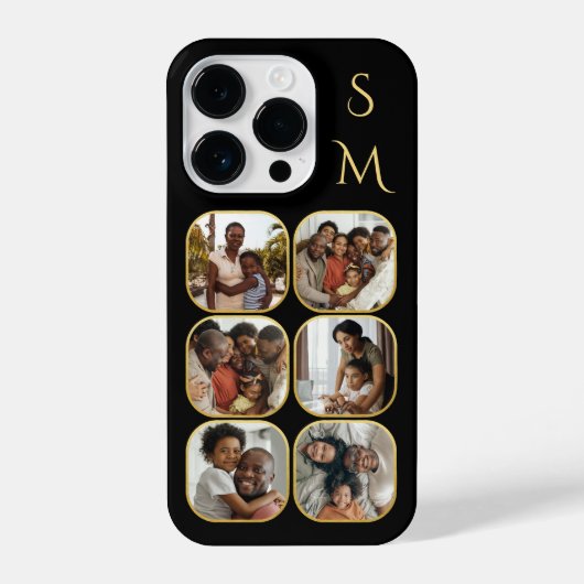 Foto Collage Initialen Gold Black Elegant iPhone Hoesje (Achterkant)
