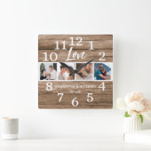 Foto Collage Jubileum Valentijn Love Wood Vierkante Klok (Huis)