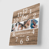 Foto Collage Jubileum Valentijn Love Wood Vierkante Klok (Hoek)