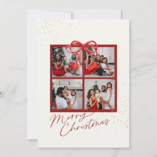 Foto-collage Kerstcadeau kaart Rode Strik (Voorkant)