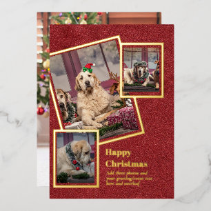 FOTO Collage Kerstkaart ECHT GOUD FOLIE Uitnodiging