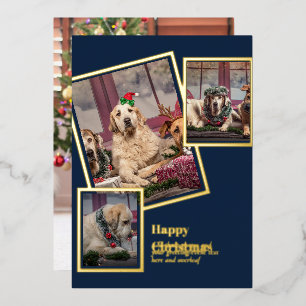 FOTO Collage Kerstkaart ECHT GOUD FOLIE Uitnodiging