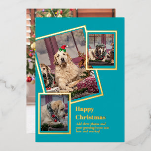 FOTO Collage Kerstkaart ECHT GOUD FOLIE Uitnodiging