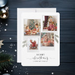 Foto Collage Kerstmis Familie Custom Feestdagenkaart<br><div class="desc">Met een viervoudige fotocollage en een moderne kerstscript kunt u eenvoudig uw familienaam en foto's toevoegen. Een elegant ontwerp om dit vakantieseizoen naar vrienden en familie te sturen.</div>