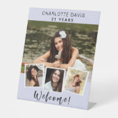 Foto collage lavendel verjaardagsfeestje welkom reclamebord met voetstuk (Voorkant)