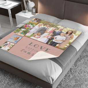 Foto Collage Love Gelukkig Familie Roze Maroon Sherpa Deken