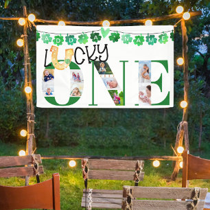 Foto Collage Lucky One Custom 1st Birthday Party Spandoek