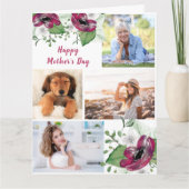 Foto Collage Magenta Floral Editable Kaart (Voorkant)