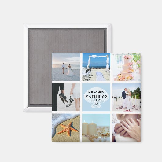 Foto Collage Magnet Wedding Favor Seashell (Voorkant / Achterkant)