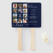 Foto Collage Marine Blauw Huwelijksprogramma Handwaaier (Voorkant en achterkant)