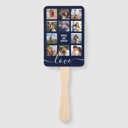 Foto Collage Marine Blauw Huwelijksprogramma Handwaaier (Voorkant)