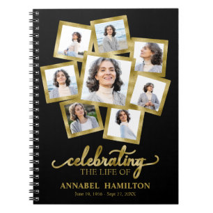 Foto Collage Memorial Funeral Black Guest Book Notitieboek