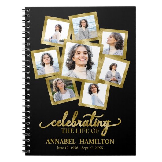 Foto Collage Memorial Funeral Black Guest Book Notitieboek (Voorkant)