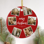 Foto Collage Merry Kerstry Keramisch Ornament<br><div class="desc">Creëer uw eigen gepersonaliseerde familie kerstkaarten met uw favoriete foto's als collage. Beschikt over moderne scriptkalligrafie typografie en minimalistisch design.</div>