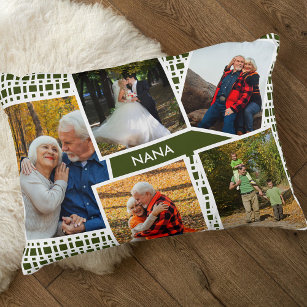 Foto Collage met 5 Afbeeldingen Green en White Nan Accent Kussen