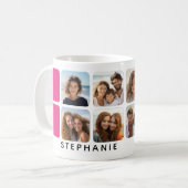 Foto collage met 8 foto's en warmroze accenten koffiemok (Voorkant links)