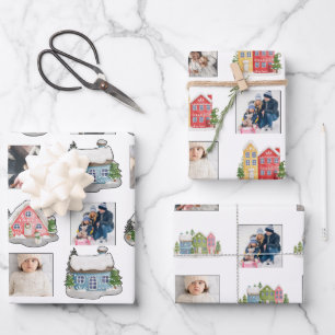 Foto Collage met besneeuwde huizen Inpakpapier Vel