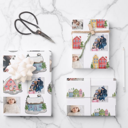 Foto Collage met besneeuwde huizen Inpakpapier Vel (Voorkant)