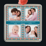 Foto collage met decoratief ventilatorpatroon metalen ornament<br><div class="desc">Stijlvol rood en blauw ventilatorpatroon dat uw afbeeldingen vormt met optionele woorden LIVE LAUGH LOVE.</div>