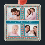 Foto collage met decoratief ventilatorpatroon metalen ornament<br><div class="desc">Stijlvol rood en blauw ventilatorpatroon dat uw afbeeldingen vormt met optionele woorden LIVE LAUGH LOVE.</div>