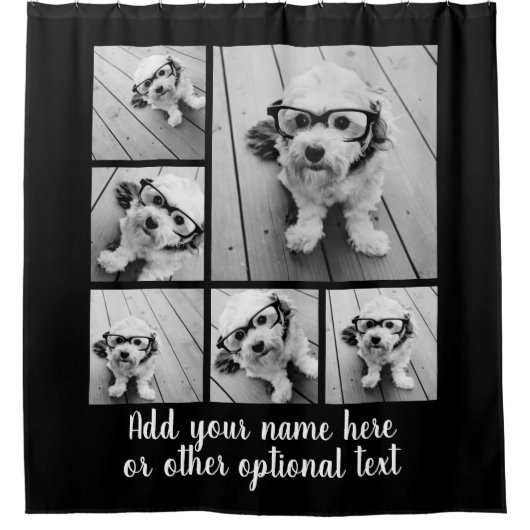 Foto collage met één roze monogram douchegordijn (Voorkant)