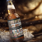 Foto collage met familienaam Datum - zwart Bier Etiket