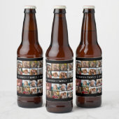 Foto collage met familienaam Datum - zwart Bier Etiket (Flessen)