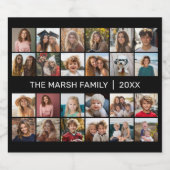 Foto collage met familienaam Datum - zwart Bier Etiket (Enkel label)