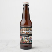 Foto collage met familienaam Datum - zwart Bier Etiket (Voorkant)
