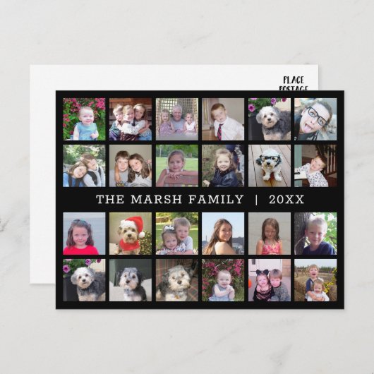 Foto collage met familienaam Datum - zwart Feestdagenkaart (Voorkant / Achterkant)