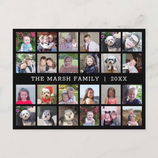 Foto collage met familienaam Datum - zwart Feestdagenkaart (Voorkant)