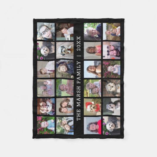 Foto collage met familienaam Datum - zwart Fleece Deken (Voorkant)